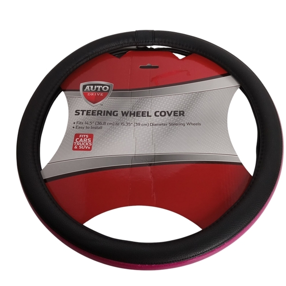 AUTO‎ DRIVE PINK AND BLK. STEERING WHEEL COVER FITS 14.5" TO 15.35" NWOT - Picture 2 of 6